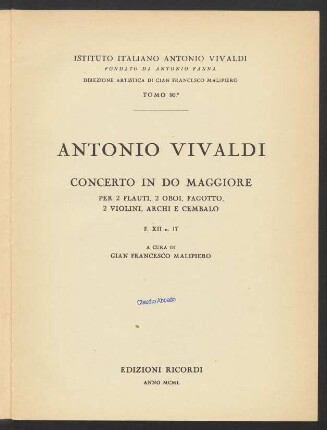Concerto in Do maggiore per 2 flauti, 2 oboi, fagotto, 2 violini, archi e cembalo : F. XII n. 17