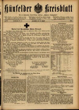 Ausgabe vom Samstag, den 22. August 1914.