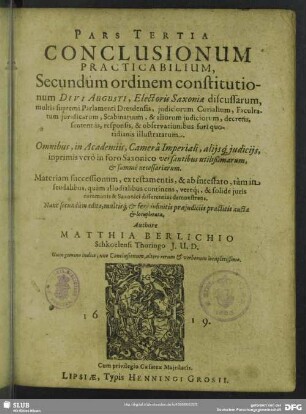 3: Pars ... Conclusionum Practicabilium : Secundum Ordinem Constitutionum Divi Augusti, Electoris Saxoniae, discussarum ...