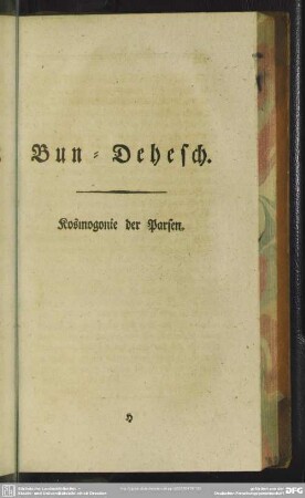 Bun-Dehesch. Kosmogonie der Parsen