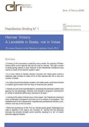 Hamas' victory : a landslide in seats, not in votes : 25 January elections to the Palestinian Legislative Council (PLC)