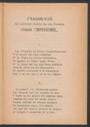 Fragmento del primer Canto de un Poema titulado "impresiones"