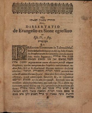 Tôrā šem-miṣ-Ṣiyyôn tēṣê sive De Evangelio Sione Egressuro Dissertatio : ex Esa. II,1. seq.