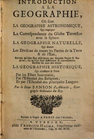 Introduction A La Geographie : Où sont La Geographie Astronomique ... La Geographie Naturelle ... La Geographie Historique ...