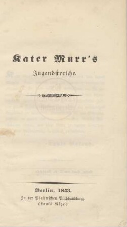 Kater Murr's Jugendstreiche