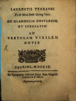 De glandulis universim, et speciatim ad urethram virilem novis
