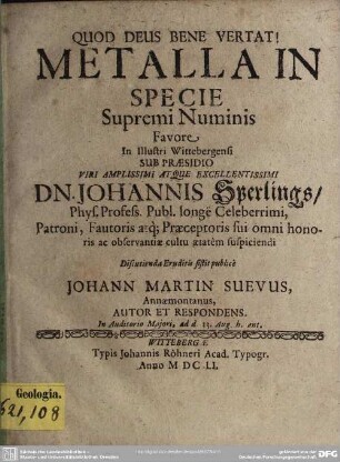 Metalla in specie supremi numinis