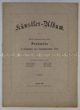 Textblatt zu sechs Künstlerporträts - aus "Künstler-Album" 1869/6