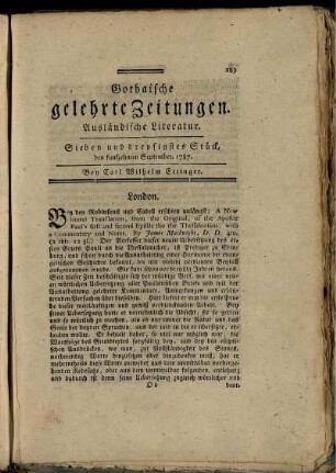 Sieben und dreysigstes Stück, den funfzehnten September, 1787.