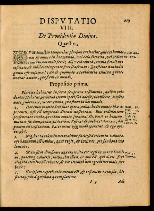 Disputatio VIII. De Providentia Divina.