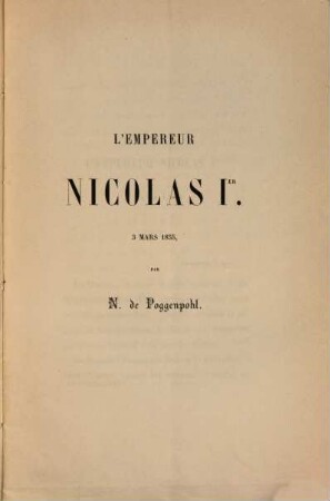 L'empereur Nicolas I. 3. Mars 1855