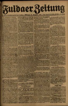Erste Ausgabe vom Mittwoch, den 26. November 1919.
