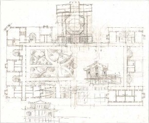 Voit, August von; Schlossanlage - Grundriss, Ansichten
