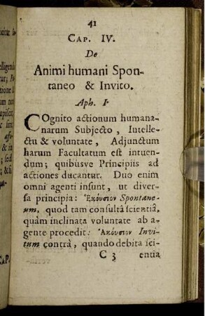 Cap IV. De Animi humani Spontaneo & Invito.