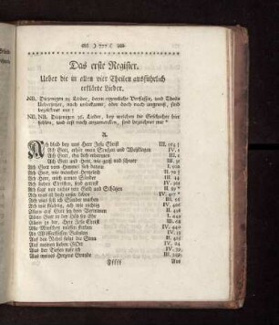 Das erste Register. Ueber die in allen vier Theilen ausführlich erklärte Lieder