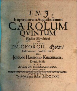 Imperatorem augustissimum Carolum quintum