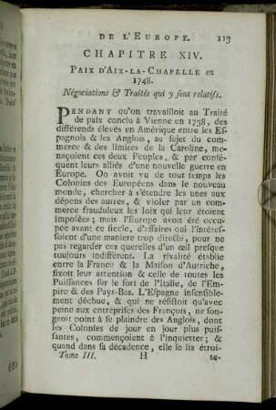 Chapitre XIV. Paix D'Aix-La-Chapelle en 1748. Négociations & Traités qui y sont relatifs.