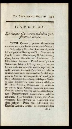 Caput XIV. De reliquis Clericorum ordinibus quaestiunculae breves
