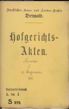 Schröder, Franz, Oberstwachtmeister gegen Elisabeth Margarete von Westphalen, Jürgen Boses zu Pömbsen Witwe - Heiligenkirchener Zehnt