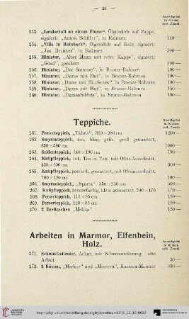 Arbeiten in Marmor, Elfenbein, Holz (Nr. 271-283)