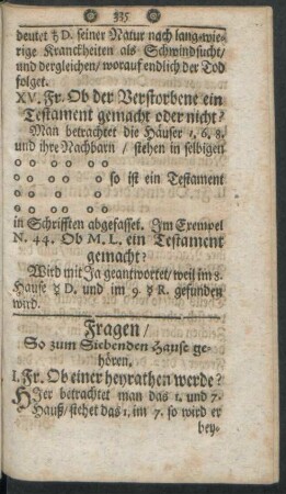Fragen/ So zum Siebenden Hause gehören
