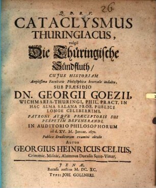 Cataclysmus Thuringiacus, vulgo die Thüringische Sündfluth