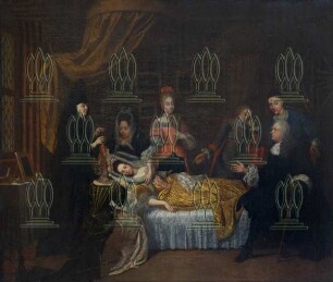 Fürst Johann Georg II. und seine Gemahlin am Krankenlager ihrer Tochter