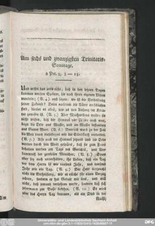 Am sechs und zwanzigsten Trinitatis-Sonntage. 2 Petr. 3, 3-13.