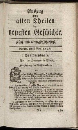 Fünf und vierzigste Nachlese. Coburg, den 8. Nov. 1749.