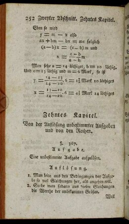 Zehntes Kapitel. Von der Auflösung unbestimmter Aufgaben und von den Reihen.