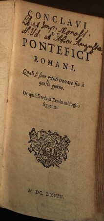 Relazione overo Conclave per la Morte ... di Clemente IX. S. P.