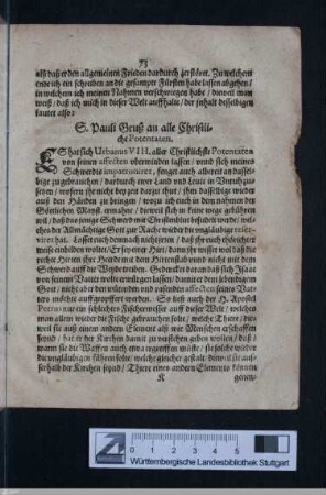 S. Pauli Gruß an alle Christliche Potentaten