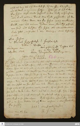 Brief von August Hermann Francke an Anna Kunigunde Bülfinger.