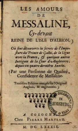 Les amours de Messaline, cy-devant reine de l'isle d'Albion