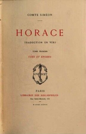 Horace : Comte Siméon. Traduction en vers.. 1