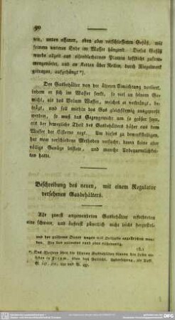 Beschreibung des neuen, mit einem Regulator versehenen Gasbehälters