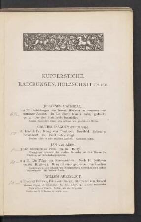Kupferstiche, Radirungen, Holzschnitte etc