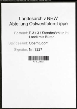 Sterberegister Standesamt Oberntudorf