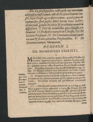 Membrum I. De Nominibus Christi.