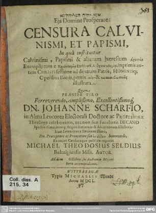 Censura calvinismi, et papismi