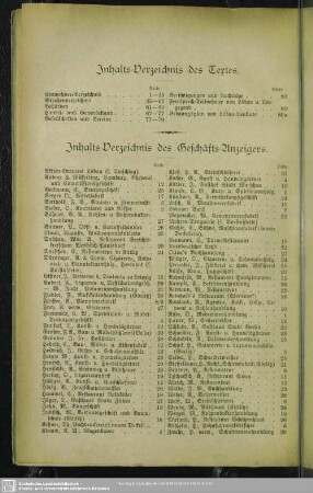 Inhalts-Verzeichnis des Geschäfts-Anzeigers