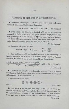 QUESTIONS DE GÉOMÉTRIE ET DE TRIGONOMÉTRIE.