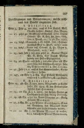 Berichtigungen und Veraenderungen, welche waehrend des Drucks eingetreten sind
