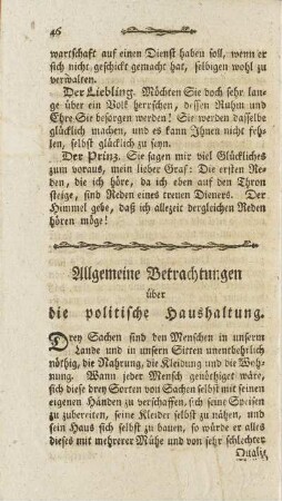 Allgemeine Betrachtungen über die politische Haushaltung
