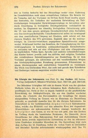 378-379 [Rezension] Pascher, Joseph, Die Liturgie der Sakramente