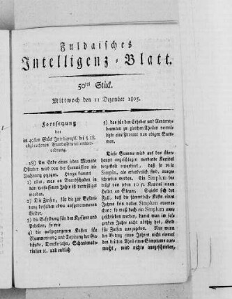 50tes Stück, Ausgabe vom 11. Dezember 1805