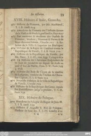 XVIII. Histoire d'Italie, Grece & c.