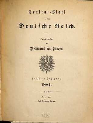 Zentralblatt für das Deutsche Reich, 12. 1884