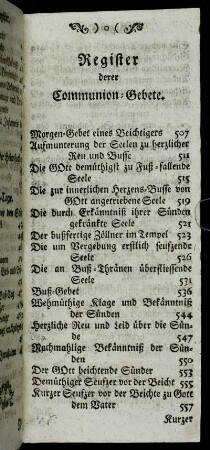 Register derer Communion-Gebete.