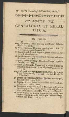 Classis VI. Genealogia Et Heraldica